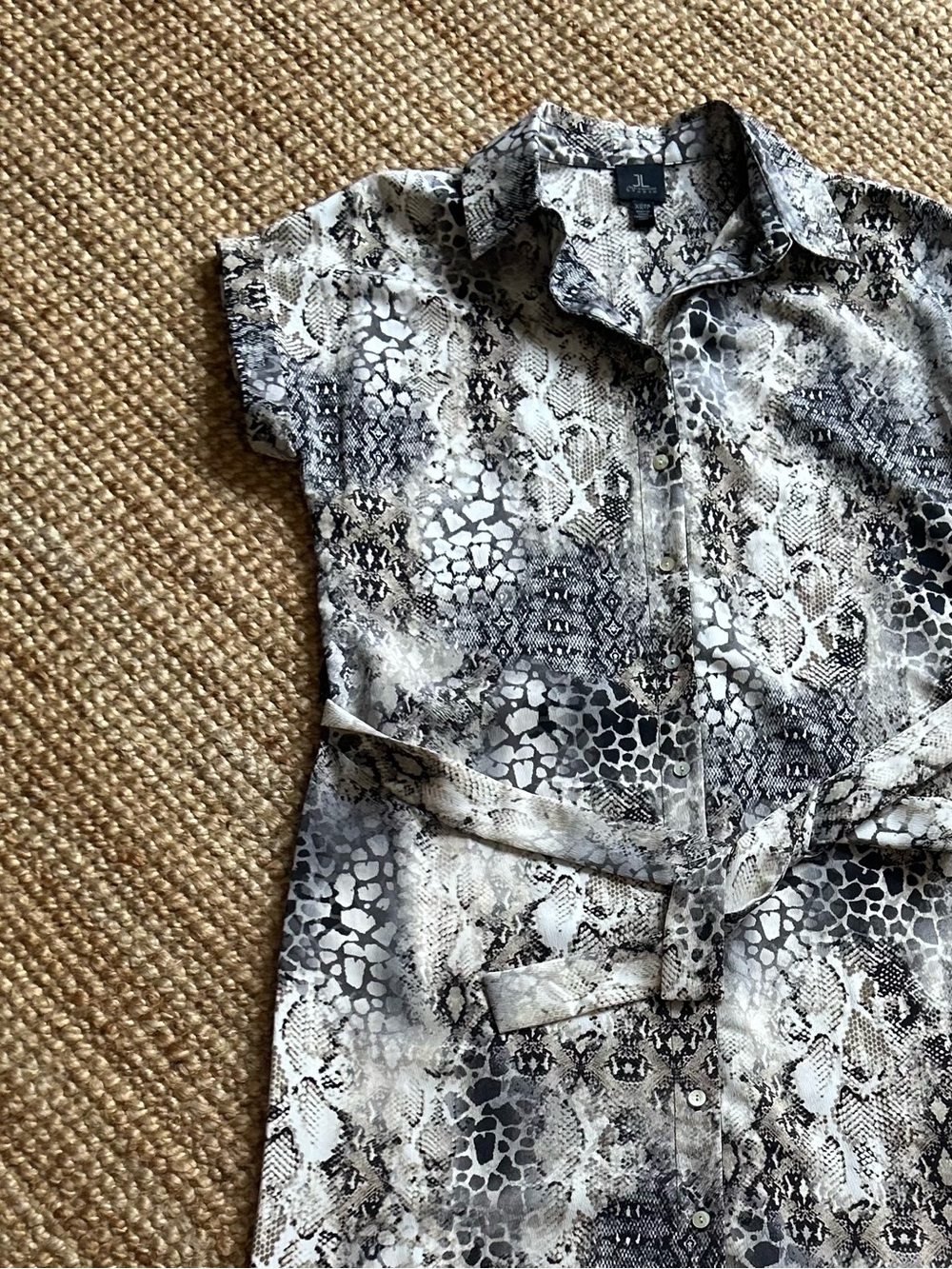 Jules & Leopold Neutral Snake-Print Midi Shirt Dress